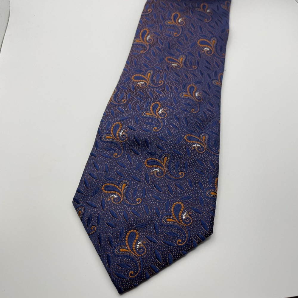 Tom James Paisley Silk Necktie Blue Orange Patterned Business Formal Tie